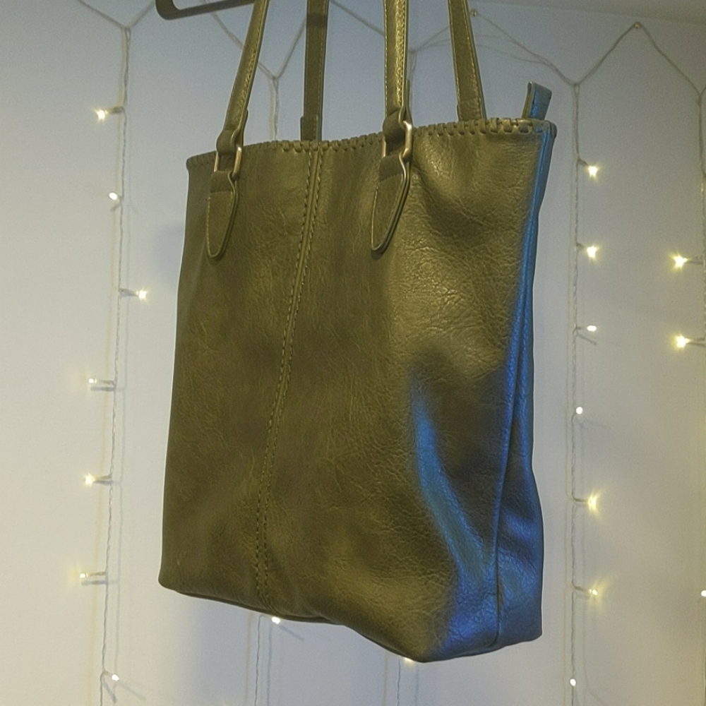 Vegan leather Olive Green tote bag w wallet